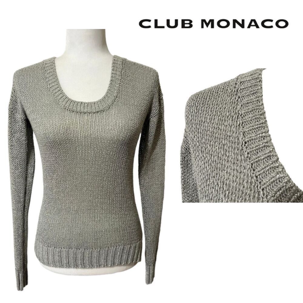 CLUB MONACO gray-silver metallic loose knit crew neck sweater Size Small